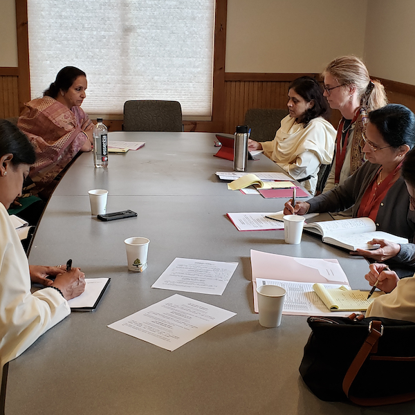 Small group discussions to promote critical thinking at a Vedanta Retreat in serene Catskills, New York